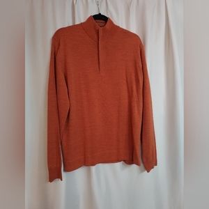 Merino Wool Blend Orange Knit Quarter Zip Winter Neiman Marcus Sweater Size M